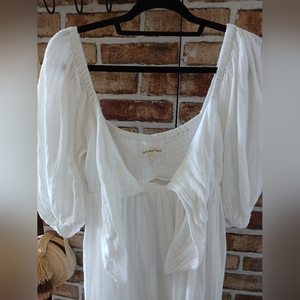 MARA HOFFMAN Swim White SUMMER Smocked Beachy COTTON Maxi Dress Women's Size S - Picture 12 of 13